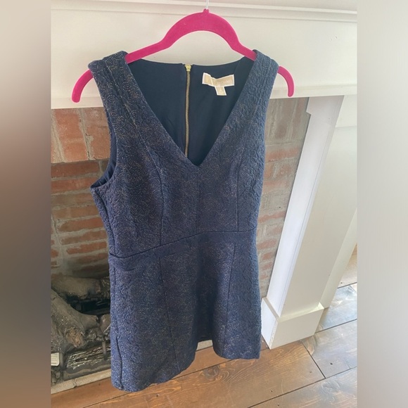 Michael Kors Navy & Gold Flecked Knee Length Dress Luxury V Neck Medium Autumn - Picture 3 of 7